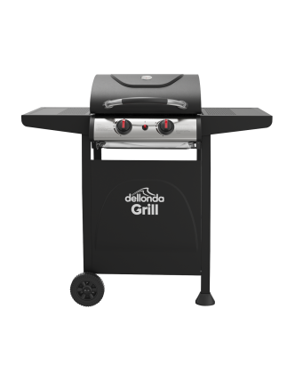 Dellonda 2 Burner Gas BBQ Grill with Ignition & Thermometer - Black/Stainless Steel