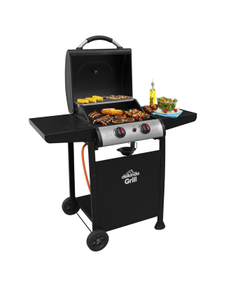 Dellonda 2 Burner Gas BBQ Grill with Ignition & Thermometer - Black/Stainless Steel