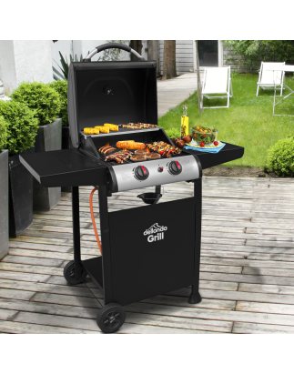 Dellonda 2 Burner Gas BBQ Grill with Ignition & Thermometer - Black/Stainless Steel