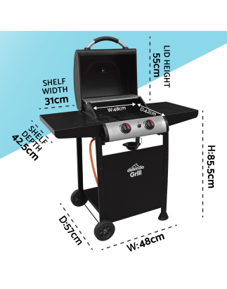 Dellonda 2 Burner Gas BBQ Grill with Ignition & Thermometer - Black/Stainless Steel