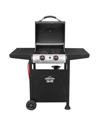 Dellonda 2 Burner Gas BBQ Grill with Ignition & Thermometer - Black/Stainless Steel