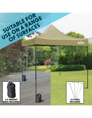 Dellonda Premium 3 x 3m Pop-Up Gazebo, PVC Coated, Water Resistant Fabric, Supplied with Carry Bag, Rope, Stakes & Weight Bags -