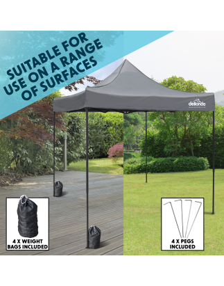 Dellonda Premium 3 x 3m Pop-Up Gazebo, PVC Coated, Water Resistant Fabric, Supplied with Carry Bag, Rope, Stakes & Weight Bags -