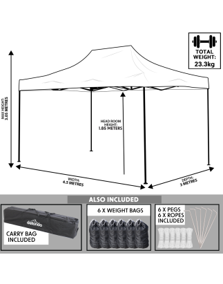 Tonnelle escamotable Dellonda Premium de 3 x 4,5 m, robuste, enduit de PVC, tissu résistant à l'eau, fourni avec sac de transpor