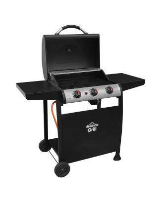 Dellonda 3 Burner Gas BBQ Grill, Ignition, Thermometer, Black/Stainless Steel