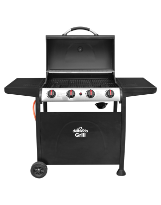 Dellonda 4 Burner Gas BBQ Grill, Ignition, Thermometer, Black/Stainless Steel