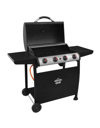 Dellonda 4 Burner Gas BBQ Grill, Ignition, Thermometer, Black/Stainless Steel