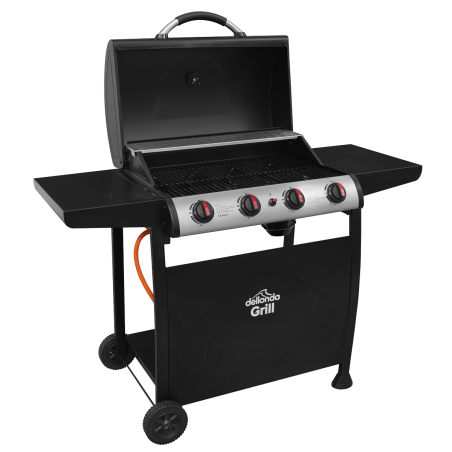 Dellonda 4 Burner Gas BBQ Grill, Ignition, Thermometer, Black/Stainless Steel