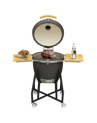 Dellonda Deluxe 22"(56cm) Ceramic Kamado Style BBQ Grill/Oven/Smoker, Supplied with Wheeled Stand