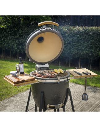 Dellonda Deluxe 22"(56cm) Ceramic Kamado Style BBQ Grill/Oven/Smoker, Supplied with Wheeled Stand