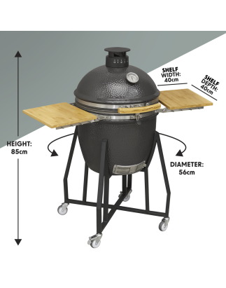 Dellonda Deluxe 22"(56 cm) Grill/Four/Fumoir en céramique de style Kamado, fourni avec support à roulettes