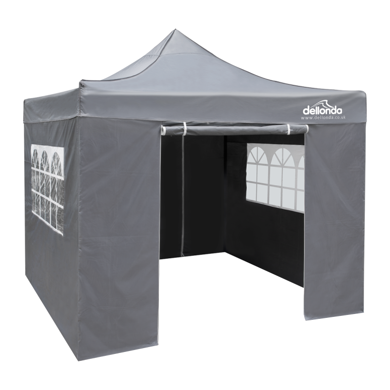 Dellonda Premium 2x2m Pop-Up Gazebo & Side Walls, PVC Coated, Water Resistant Fabric, Supplied with Carry Bag, Rope, Stakes & We