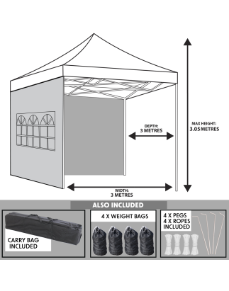 Dellonda Premium 3x3m Pop-Up Gazebo & Side Walls, PVC Coated, Water Resistant Fabric with Carry Bag, Rope, Stakes & Weight Bags 