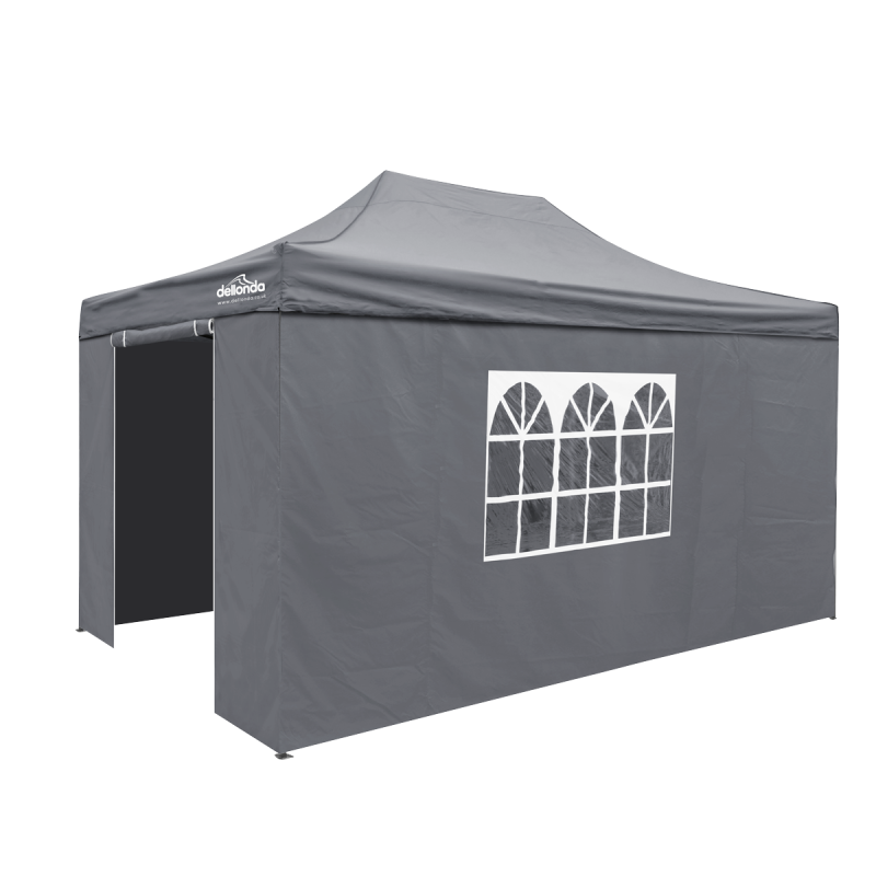 Dellonda Premium 3x4.5m Pop-Up Gazebo & Side Walls, PVC Coated, Water Resistant Fabric with Carry Bag, Rope, Stakes & Weight Bag