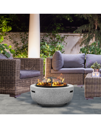 Dellonda Round MgO Fire Pit with BBQ Grill, Ø60cm, Safety Mesh Screen - Light Grey