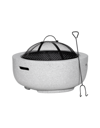 Dellonda Round MgO Fire Pit with BBQ Grill, Ø60cm, Safety Mesh Screen - Light Grey