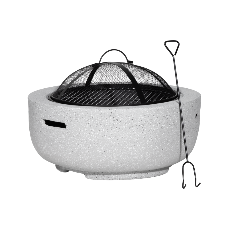 Dellonda Round MgO Fire Pit with BBQ Grill, Ø60cm, Safety Mesh Screen - Light Grey