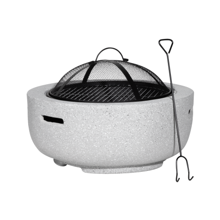 Dellonda Round MgO Fire Pit with BBQ Grill, Ø60cm, Safety Mesh Screen - Light Grey