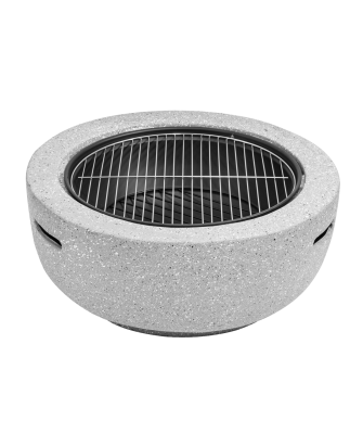 Dellonda Round MgO Fire Pit with BBQ Grill, Ø60cm, Safety Mesh Screen - Light Grey