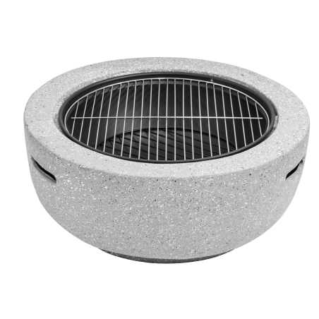 Dellonda Round MgO Fire Pit with BBQ Grill, Ø60cm, Safety Mesh Screen - Light Grey