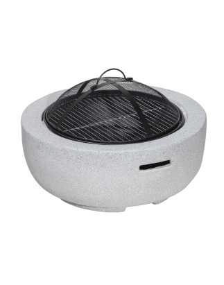 Brasero rond MgO Dellonda avec grille barbecue, Ø60 cm, grillage de sécurité - Gris clair