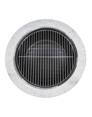 Brasero rond MgO Dellonda avec grille barbecue, Ø60 cm, grillage de sécurité - Gris clair