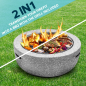 Dellonda Round MgO Fire Pit with BBQ Grill, Ø60cm, Safety Mesh Screen - Light Grey