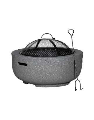 Dellonda Round MgO Fire Pit with BBQ Grill, Ø60cm, Safety Mesh Screen - Dark Grey