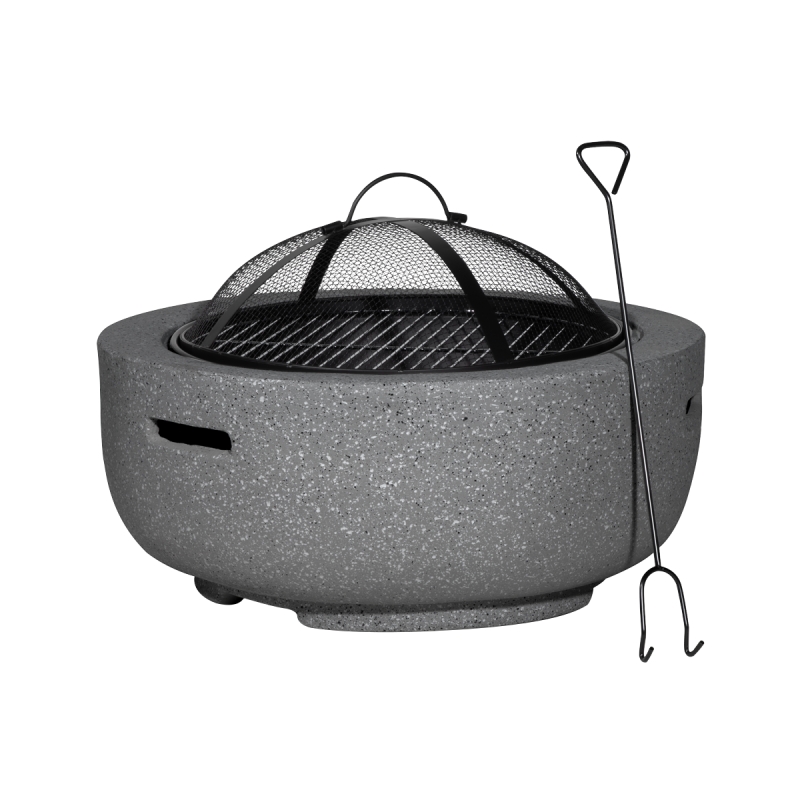 Dellonda Round MgO Fire Pit with BBQ Grill, Ø60cm, Safety Mesh Screen - Dark Grey