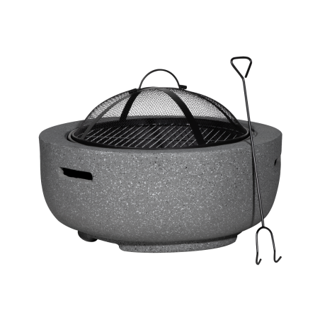 Dellonda Round MgO Fire Pit with BBQ Grill, Ø60cm, Safety Mesh Screen - Dark Grey