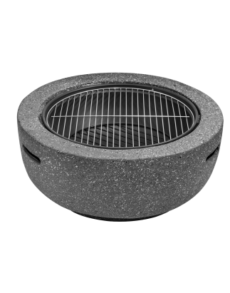 Dellonda Round MgO Fire Pit with BBQ Grill, Ø60cm, Safety Mesh Screen - Dark Grey