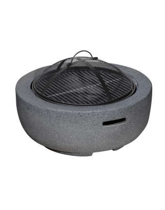 Foyer rond MgO Dellonda avec grille barbecue, Ø60 cm, grillage de sécurité - Gris foncé