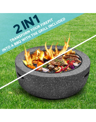 Dellonda Round MgO Fire Pit with BBQ Grill, Ø60cm, Safety Mesh Screen - Dark Grey