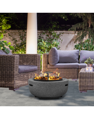 Dellonda Round MgO Fire Pit with BBQ Grill, Ø60cm, Safety Mesh Screen - Dark Grey