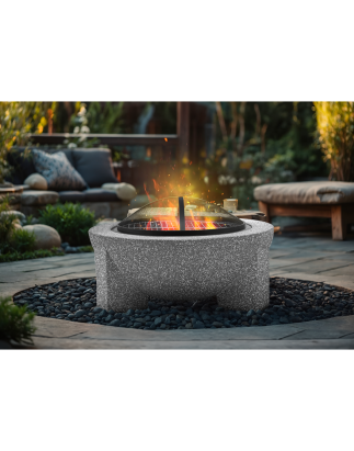 Dellonda Round MgO Fire Pit with BBQ Grill, Ø75cm, Safety Mesh Screen - Light Grey