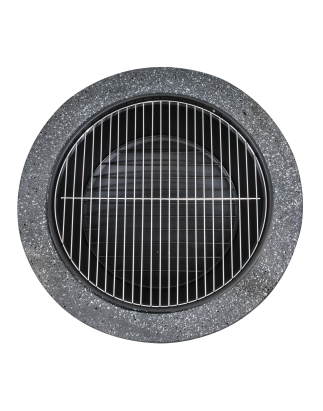 Dellonda Round MgO Fire Pit with BBQ Grill, Ø75cm, Safety Mesh Screen - Dark Grey