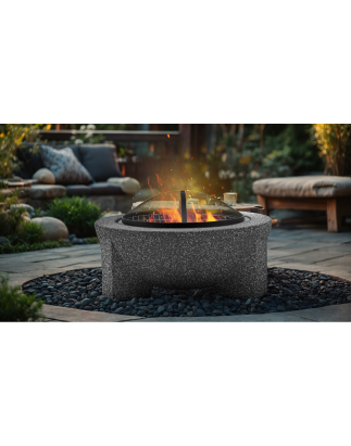 Dellonda Round MgO Fire Pit with BBQ Grill, Ø75cm, Safety Mesh Screen - Dark Grey