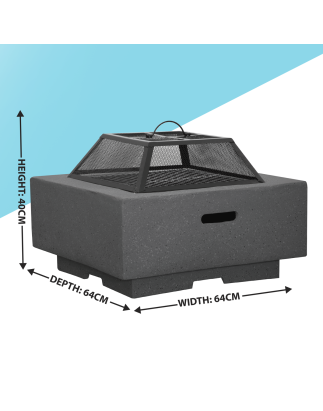 Dellonda Square MgO Fire Pit with BBQ Grill, Safety Mesh Screen and Fire Poker, Magnesium Oxide, Suitable for Wood and Charcoal 