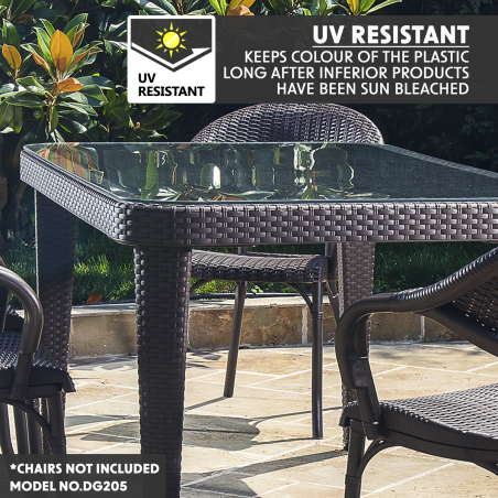 Dellonda Outdoor Dining Table Weather Resistant Glass Table 90x150cm