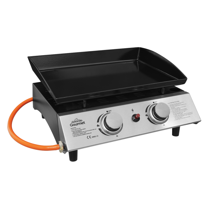 Dellonda 2 Burner Portable Gas Plancha 5kW BBQ Griddle, Stainless Steel