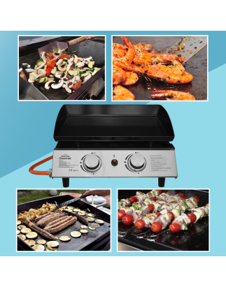 Dellonda 2 Burner Portable Gas Plancha 5kW BBQ Griddle, Stainless Steel