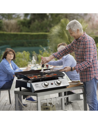 Dellonda 2 Burner Portable Gas Plancha 5kW BBQ Griddle, Stainless Steel