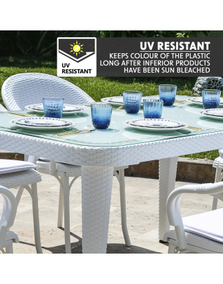 Dellonda Outdoor Dining Table Weather Resistant Body Glass Table 90x150cm