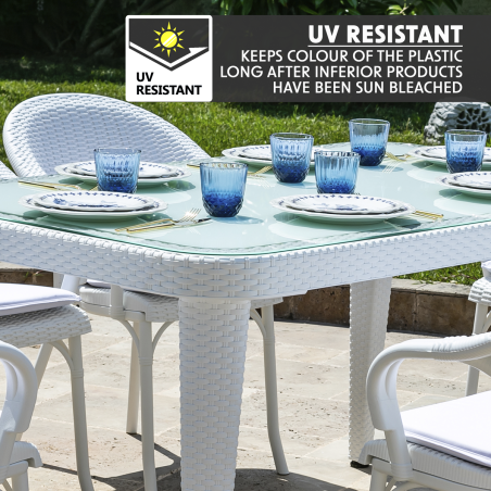 Dellonda Outdoor Dining Table Weather Resistant Body Glass Table 90x150cm