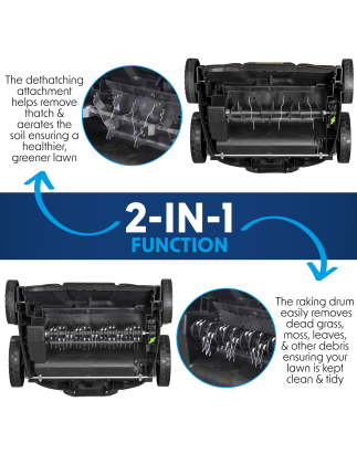 Dellonda 1500W Electric 2-in-1 Scarifier with 5-Heights, 36cm Cutting Diameter, 45L Grass Collection Bag, 10m Mains Cable, Hand 