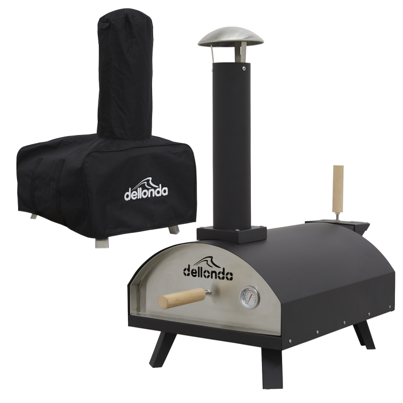 Dellonda Portable Wood-Fired Pizza Oven and Smoking Oven, Black/Stainless Steel, Supplied with Weatherproof Cover/Carry Bag