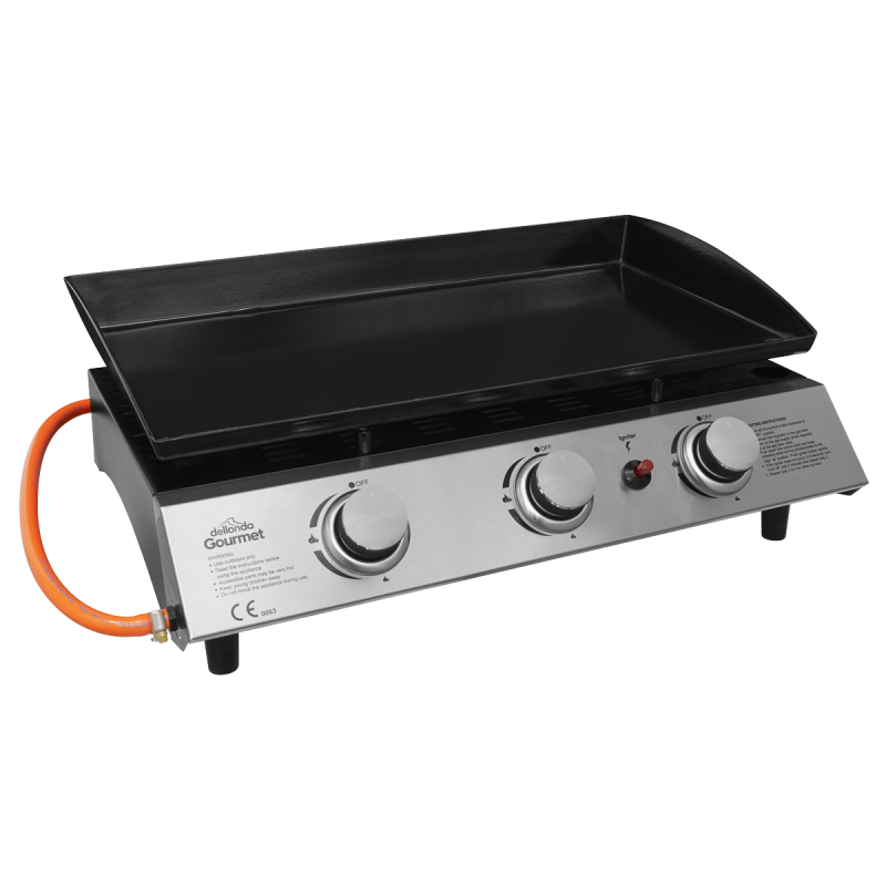 Plancha à gaz portable Dellonda à 3 brûleurs, 7,5 kW, en acier inoxydable