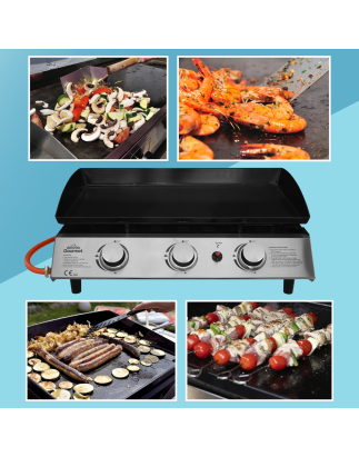 Dellonda 3 Burner Portable Gas Plancha 7.5kW BBQ Griddle, Stainless Steel