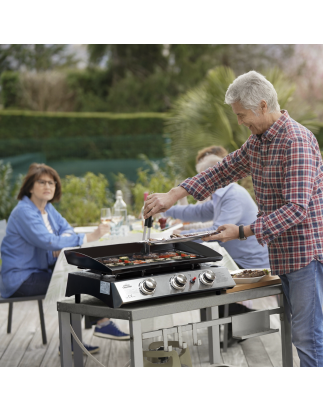 Plancha à gaz portable Dellonda à 3 brûleurs, 7,5 kW, en acier inoxydable