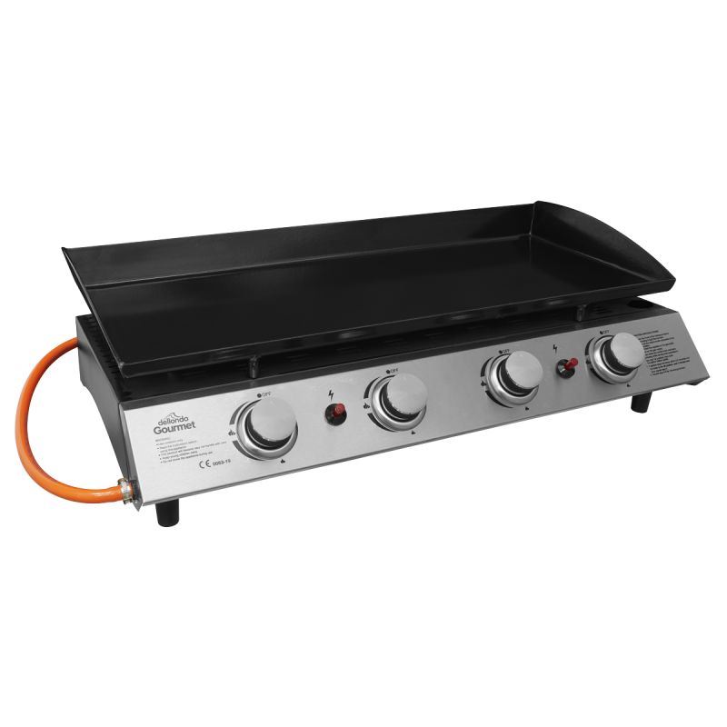 Dellonda 4 Burner Portable Gas Plancha 10kW BBQ Griddle, Stainless Steel